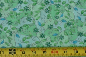 13" lang, Vintage, grün & blau Blumen auf hellgrün, klassische Baumwolle, V571 - Bild 1 von 7