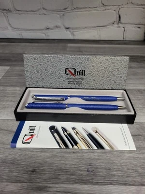 Conjunto de caneta vintage QUILL e lápis azul mecânico EUA prata 30º aniversário 1997 - Imagem 1 de 4