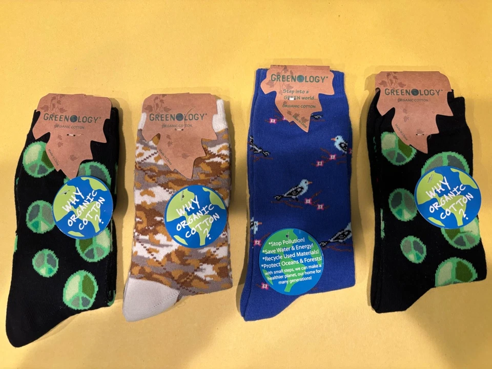 4 PAIRS WOMEN’S NOVELTY ORGANIC COTTON SOCKS *GREENOLOGY *NWT *SIZE 9-11 - Image 1 of 1