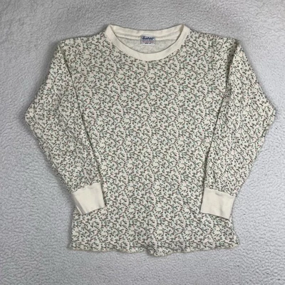 Vintage 80s Duofold Floral Thermal Shirt Two Layer Women Size 14 Small Long John - Image 1 of 4