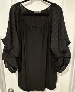 Women’s Plus Size Corvia Blouse Size 3X , Black, 3/4 Ruffle Sleeves - Picture 1 of 6