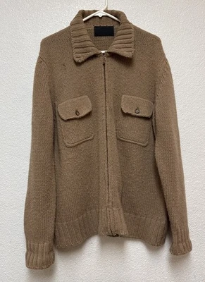 VTG PRADA MILANO Men’s Wool/Alpaca Italy Full  Zip Brown Sweater Sz 52 Flaw - Image 1 of 4