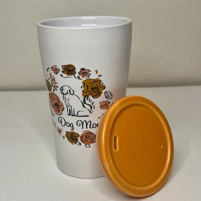 Taza de viaje de café OpalHouse de gres para perro mamá con tapa blanca/naranja Foto 1 de 4