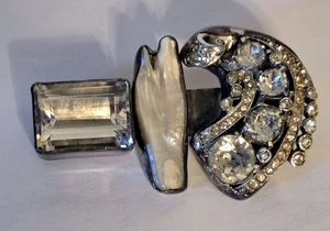 REBECCA COLLINS Sterling Silver Stacked Brooch Signed Bless Our Earth - Picture 1 of 13