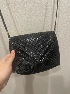 VTG aprí nights Black Metallic Chainmail Mesh purse Crossbody gold Y2K Glam Prom - Picture 1 of 19