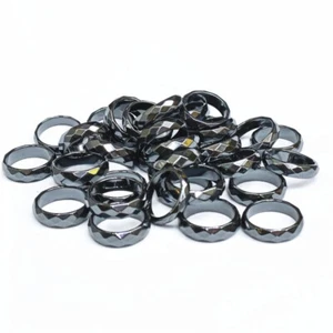 50pcs Hematite Ring - Diamond Cut Hematite Pain Relief 6mm Band Ring - Picture 1 of 4