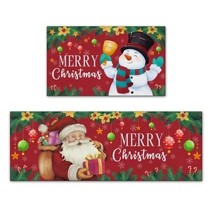 Merry Christmas Kitchen Rugs Set of 2 Christmas Santa Snowman red Kitchen mat - Picture 1 of 7