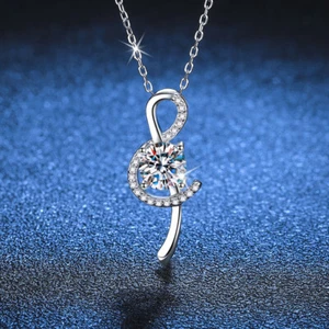 1 kt D Farbe Moissanit Musik Symbol Anhänger Halskette Damen 925 Sterlingsilber - Bild 1 von 9