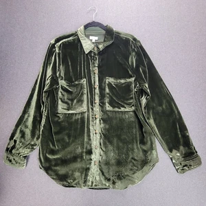 Pilcro Anthropologie Shirt L Green Velvet The Hadley Buttondown - Picture 1 of 7