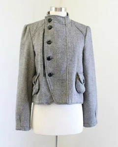 Tulle Gray Black Asymmetrical Zip Button Jacket Size S Cropped Wool - Picture 1 of 8