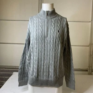 RALPH LAUREN Cable-Knit Cotton Quarter-Zip Sweater Men's Size XXL Grey - Picture 1 of 6