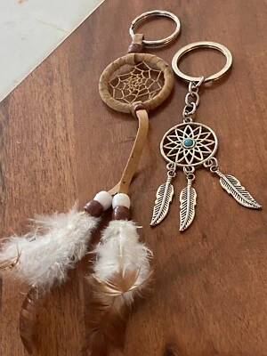 Conjunto de 2 chaveiros apanhador de sonhos tom prata e marrom - Imagem 1 de 4