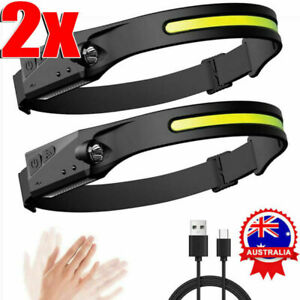 2x Rechargeable USB LED Head Torch Headlight Lamp CE Camping Induction Headlamp