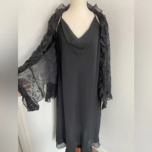 NWT CDC Slip Dress Matching Lace Velvet Formal Evening Jacket Black SZ 14 - Picture 1 of 12