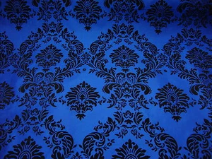 25 Yards Royal Blue Flocking Damask Taffeta 3D Fabric 58" Black Flocked Velvet - Picture 1 of 3
