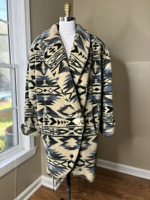 Abrigo Donnybrook Azteca Blanco Azul Imitación Piel Chaqueta Suroeste Grande De Colección Foto 1 de 4