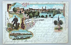 AK Gruss aus Ingolstadt, Kaserne Brückenschlag Kriegerdenkmal, Litho 1901 - Bild 1 von 2