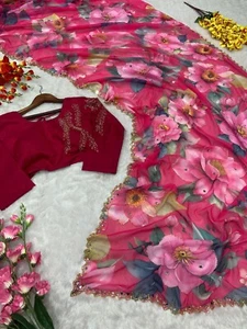 Saree Blouse Bollywood Party Wear Indian Pakistani New Sari Wedding Designer - Picture 1 of 9
