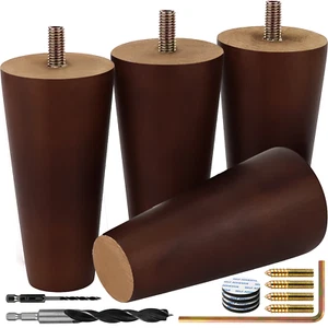 Furniture Legs Set of 4, Premium Brown Wood Replacement, Many Sizes Available - Picture 1 of 7