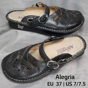 Alegria US Women's 7 & 7.5 | EURO 37 Black Leather Freesia Clogs Comfort Sandals - Picture 1 of 9