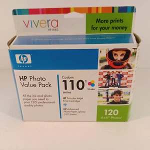 HP Vivera Photo Value Pack 110 Tri-Color Ink Cartridge & 120 Sheets Gloss Paper! - Picture 1 of 10