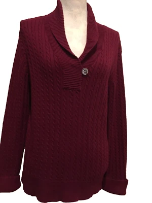 Кабель вязаный складной над воротником свитер размер XL, американский живой бордовый, эластичной - Изображение 1 из 4