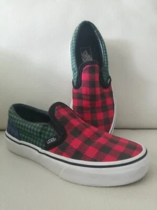 VANS kids Buffalo Check Red Green Blue Slip-On Skate Shoes kids 2.5 - Picture 1 of 9