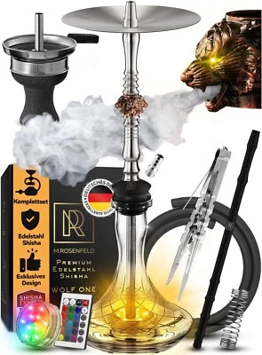 M. ROSENFELD Shisha Set | Edelstahl, 3 Kupfer-Köpfe, LED Untersetzer, 85 cm - Bild 1 von 4