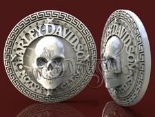 3D Model STL CNC Router Artcam Aspire Biker HD Skull Round Panel Cut3D vcarve