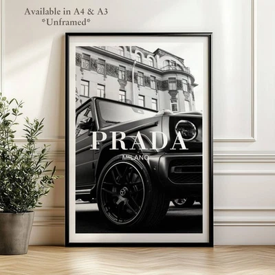 Arte de pared de diseñador Prada vintage/póster elegante de lujo A5 A4 A3 Foto 1 de 4