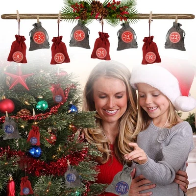 24X Adventskalender zum Jutebeutel Befüllen Weihnachten Zahlenaufkleber Säckchen - Bild 1 von 4