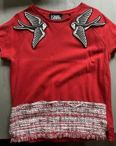 Karl Lagerfeld Women's T-Shirt Red With Dove Motif Size S - Picture 1 of 4