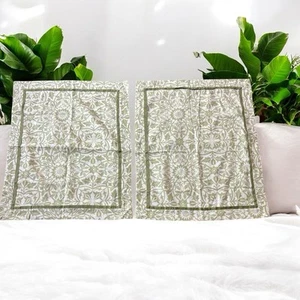 Lorena Garcia 2 Pillow Shams Bed Linen White Lime Light Green Floral Design - Picture 1 of 12
