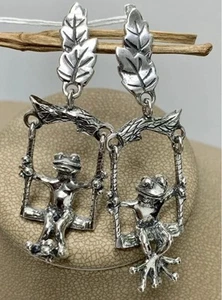 Free People Frog Swing Leaf Toad Swing VTG Silver Boho Kitsch Whimsical Core Y2K - Picture 1 of 5