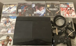 Sony PlayStation 3 Console 250GB PS3 Slim + Controller + 7 Games + Cords Tested - Picture 1 of 22