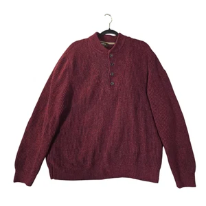 Eddie Bauer Mens XL Henley Sweater Ribbed Knit Burgundy Red Pullover Casual - Picture 1 of 11