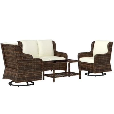 Juego de muebles de patio de mimbre con sillas giratorias 360° y función roca, blanco crema Foto 1 de 4