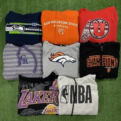 Lote de 8 Sudaderas Deportivas Sudaderas con Capucha ANGUSTIADAS NFL NBA Universidad Varios Tallas LEER Foto 1 de 4