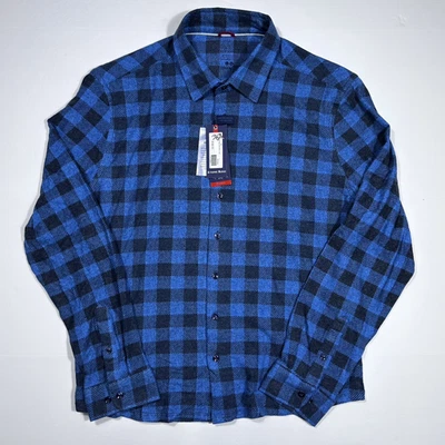 $165 New STONE ROSE Men's Size Large L Blue Plaid Stretch L/S Flannel Button Up - Image 1 of 4