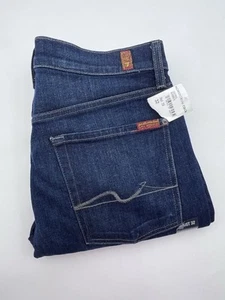 7 For All Mankind Men The Straight Jeans Size 32 x 32 Stretch Blue Dark Wash NWT - Picture 1 of 14