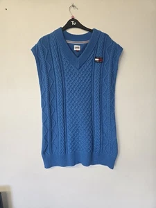 Tommy Jeans Womens Cable Knit V Neck Sweatshirt Sleeveless Medium Blue - Picture 1 of 9