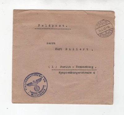 1945 3. Reich  Feldpostbrief Erprobungsstelle der Luftwaffe Werneuchen - Bild 1 von 2