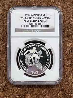 1983 NGC PF68 Ultra Cameo Canada $1 Silver World University Games Proof Coin UC - Image 1 of 2