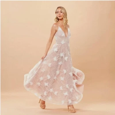 Anthropologie BHLDN Helsi Josephine Butterfly Printed V-Neck 3D Gown Size Large - Image 1 of 4