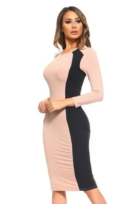 Женский цвет блок платье Midi обтяжку песочные часы иллюзия XXXL новый с Ярлыками верблюд/черный - Изображение 1 из 4