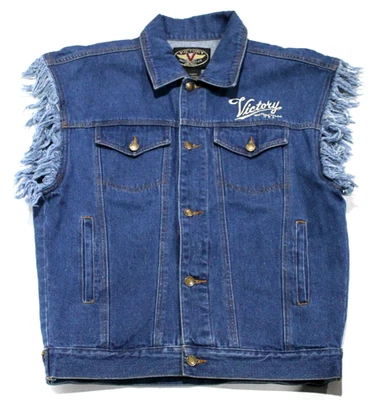 Jaqueta jeans Victory Motorcycles sem mangas masculina grande motociclista Harley - Imagem 1 de 4