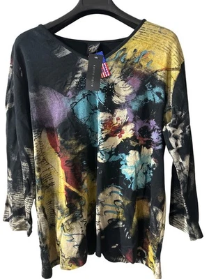 Katina Marie Womens V-Neck 3/4 Sleeve Top With Abstract Floral Design, 1X - Image 1 of 4