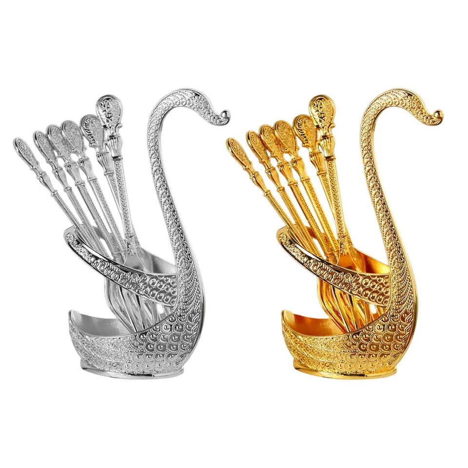 Decorative Swan Base Holder Forks Set Metal Fruit Forks Dinnerware Set - Image 1 of 1