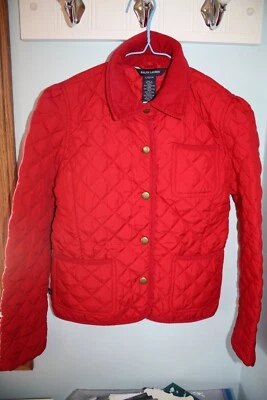 Ralph Lauren девочек размер L 12-14 красный выстеганный амбара пальто вельветовый воротник карманы - Изображение 1 из 4