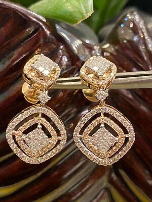 2.02 Cts Round Princess Cut Natural Diamonds Dangle Earrings In 585 14K Gold - Image 1 of 4